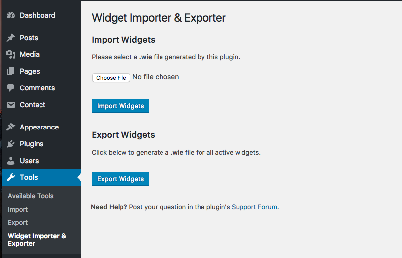 Select the Widget Importer for the Pre-Built Website Widget