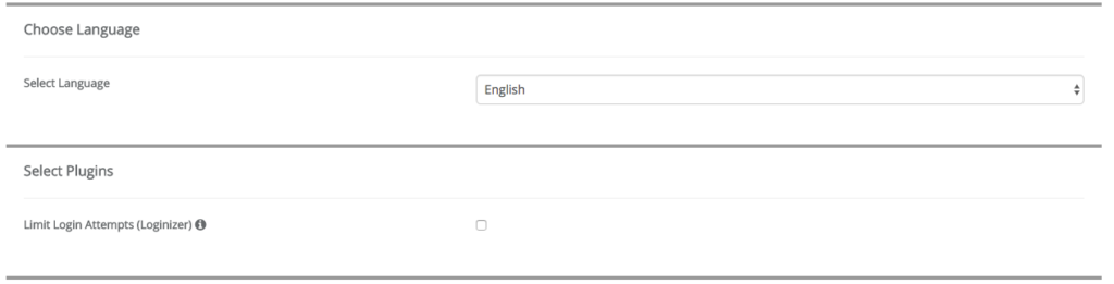 Softaculous Choose Language and Select Plugins