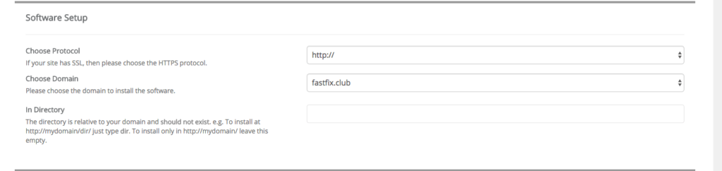 Softaculous WordPress Installation Domain Location Choices