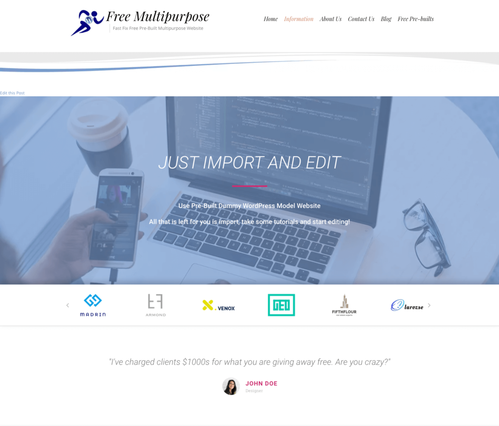 import and then edit our free fast fix web design pre-built websites