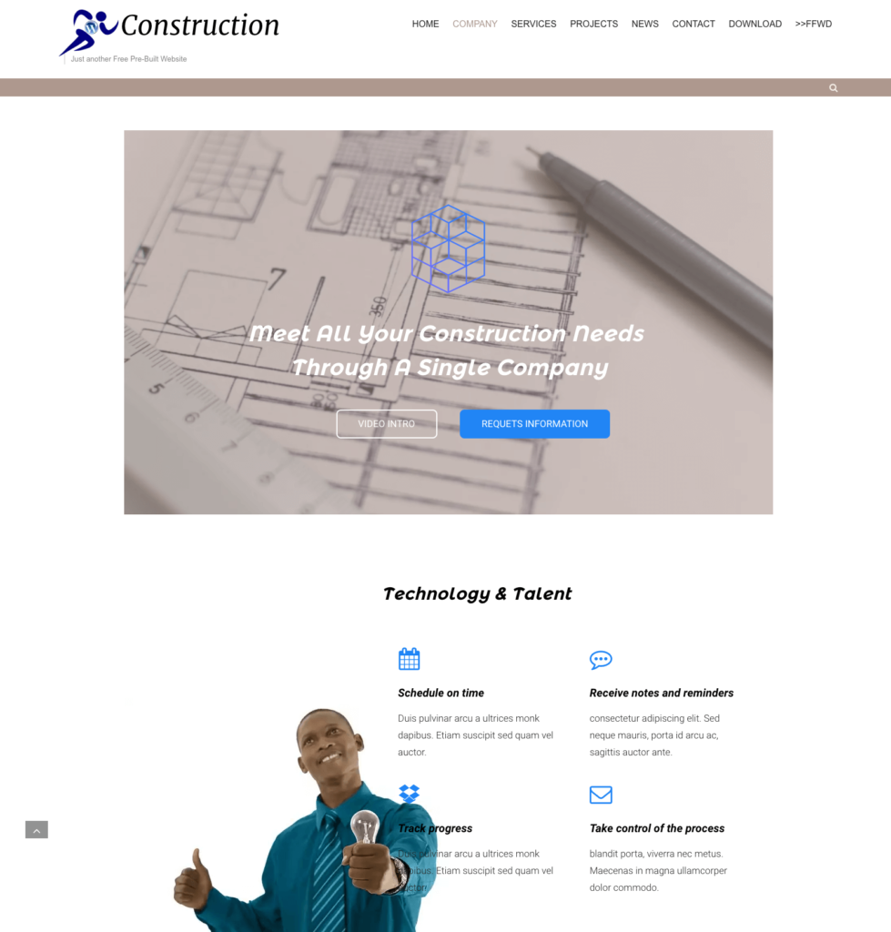 pre-built wordpress construction website