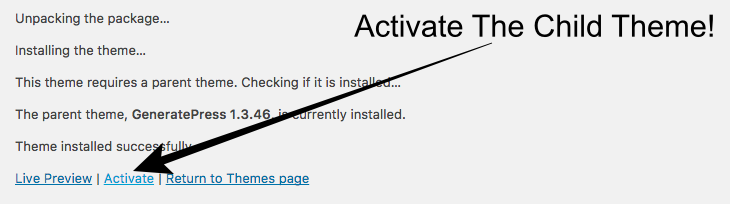 Activate the Child Theme