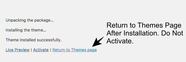 Return to Themes Installation Page