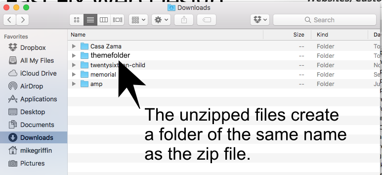 unzipped one click website install folder
